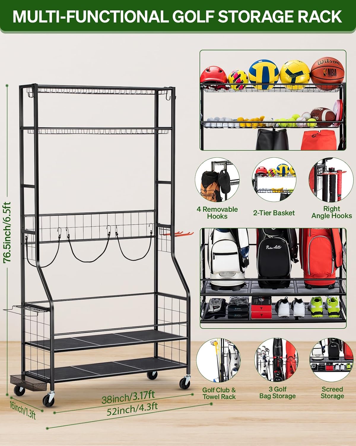 Golf Bag Storage Organizer Rac - огляд і ціна Golf Equipment Organizer For Garage