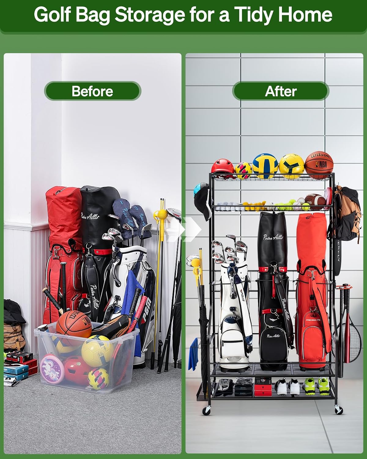 Golf Bag Storage Organizer Rac - огляд і ціна Golf Equipment Organizer For Garage