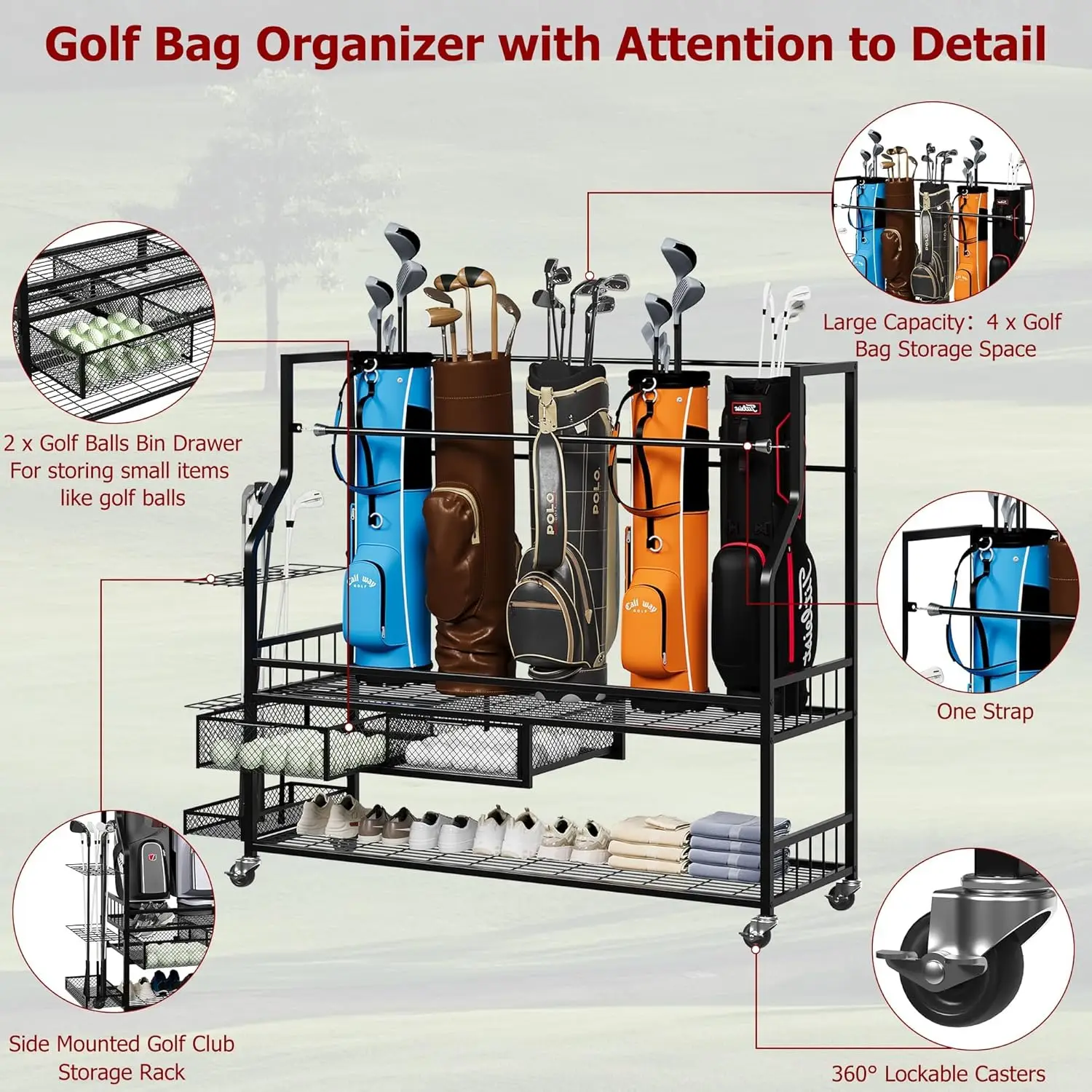 Multifunctional Rolling Golf B - огляд і ціна Golf Equipment Organizer For Garage