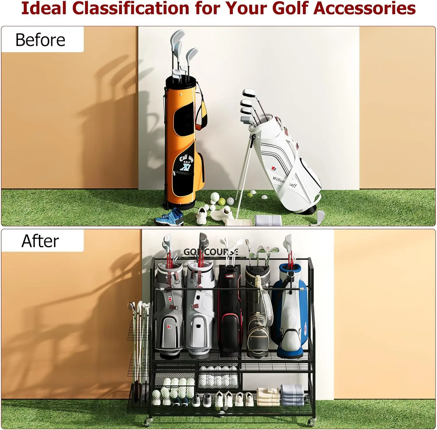 Multifunctional Rolling Golf B - огляд і ціна Golf Equipment Organizer For Garage